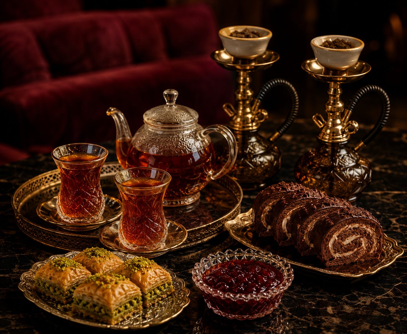Qardaşlıq çay, paxlava, rulet və qəlyan seti